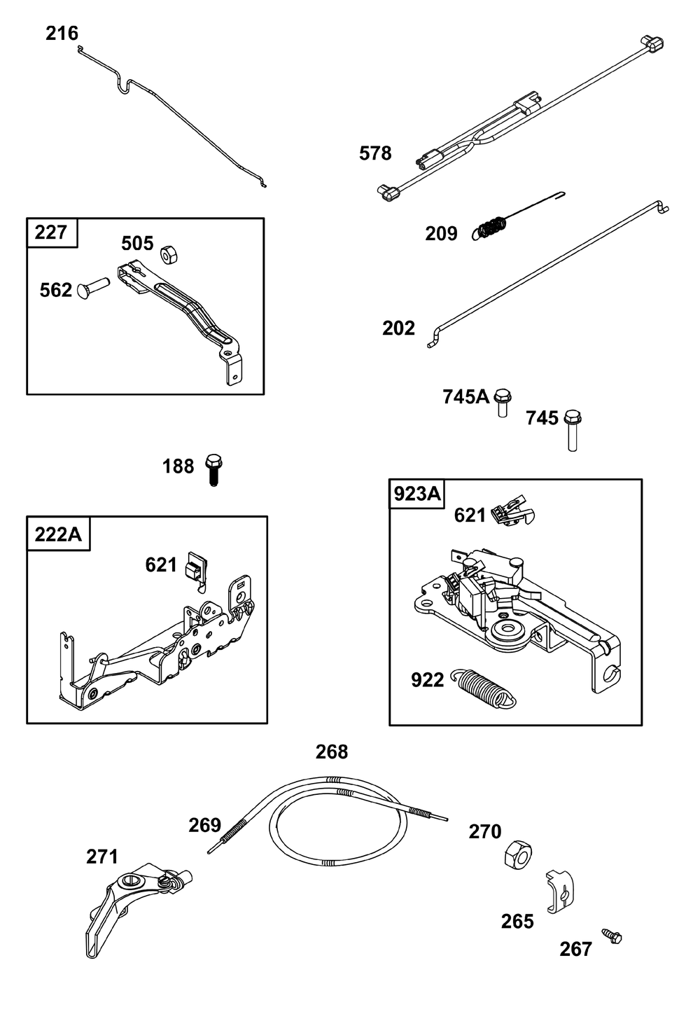 Controls Group Diagram and Parts List for 09P705-0288-H5 020000 - 09Z999 Briggs and Stratton Engine